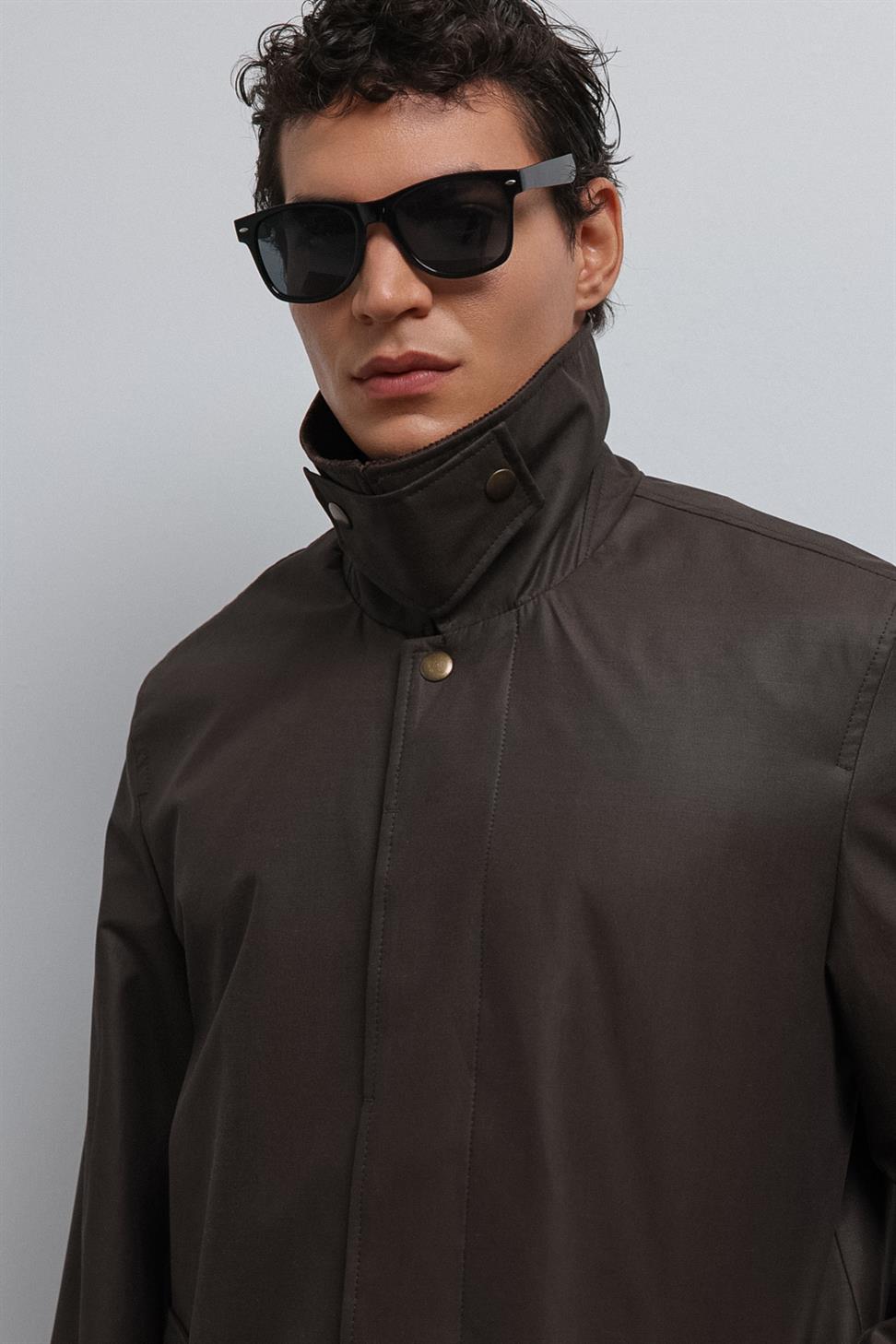 Antioch Kahve Kontrast Yaka Teknik Erkek Trençkot