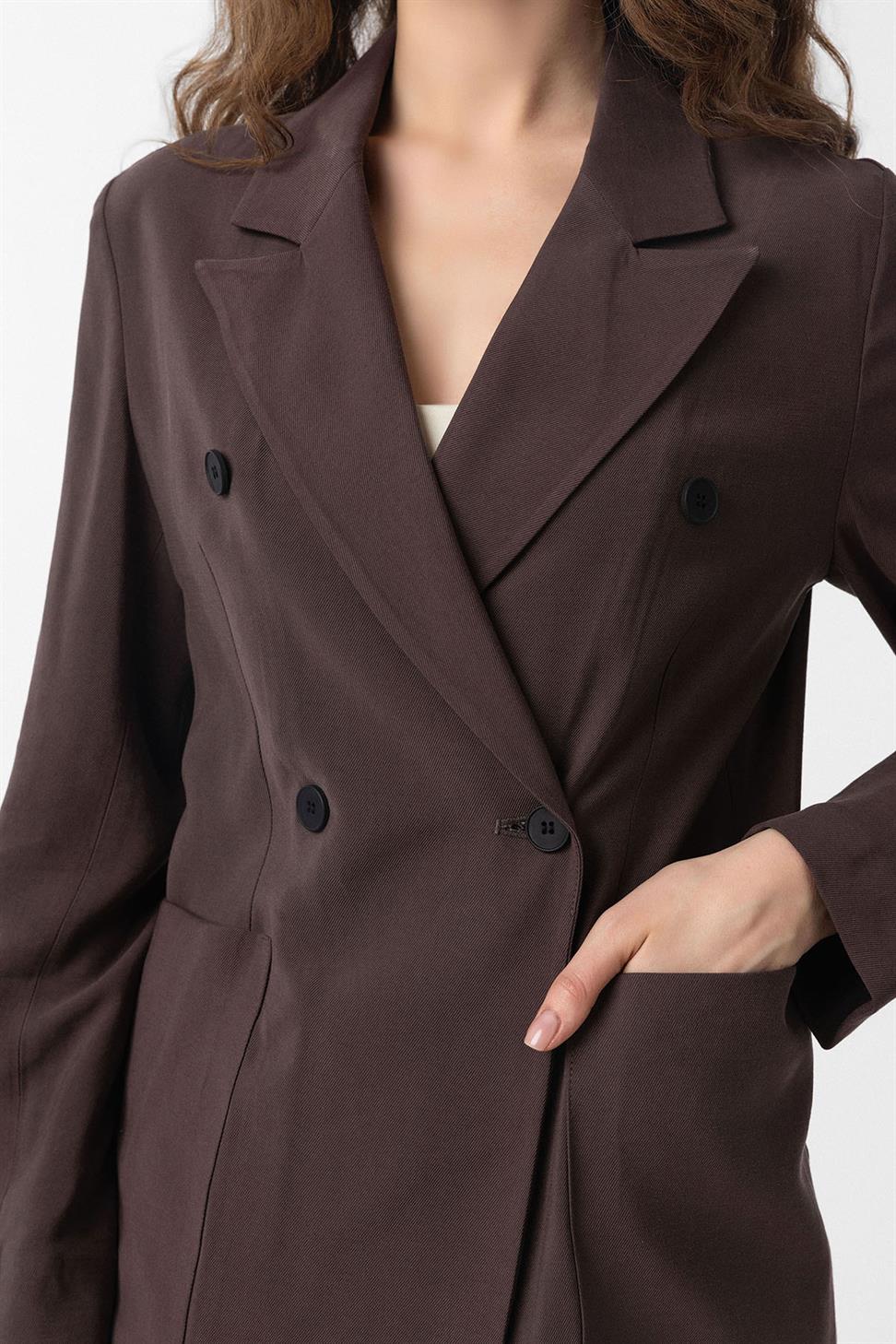 Antioch Kahve Kruvaze Kadın Blazer Ceket