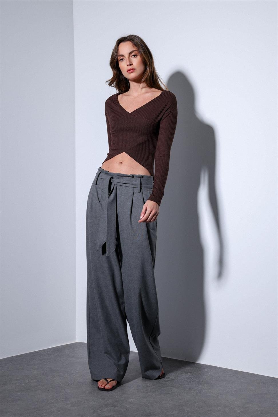 Antioch Kahve Kruvaze Kadın Bluz