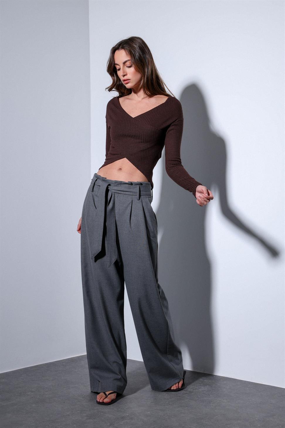 Antioch Kahve Kruvaze Kadın Bluz