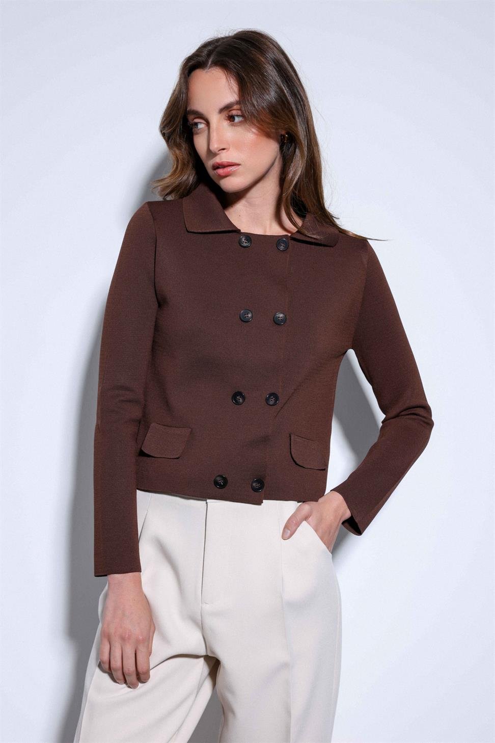 Antioch Kahve Kruvaze Kapama Kadın Triko Hırka