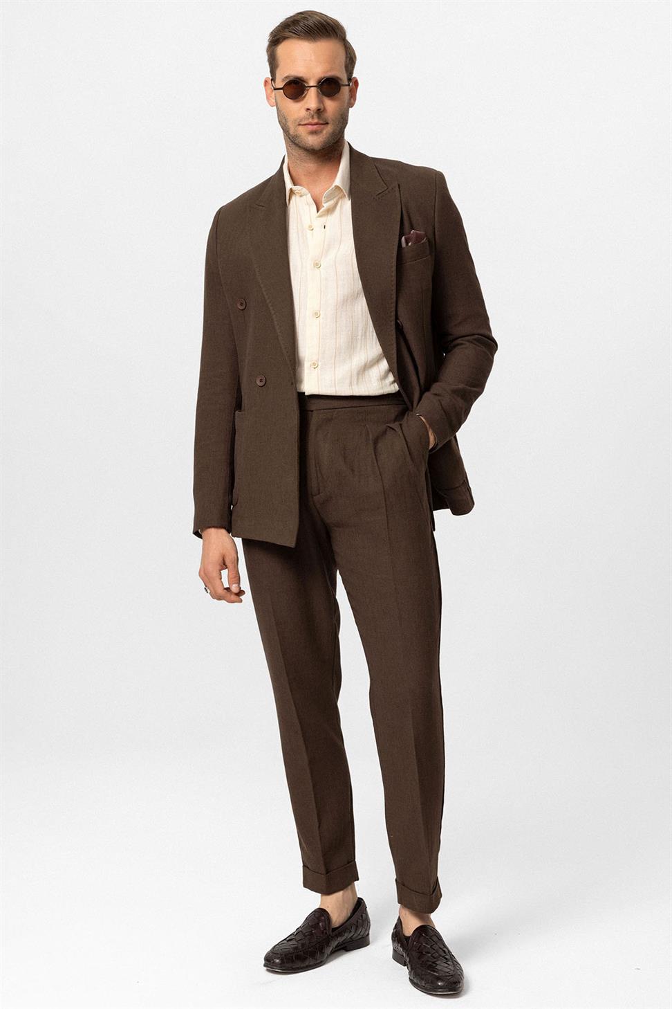 Double-breasted Closure Linen Blend Mens Blazer Jacket
