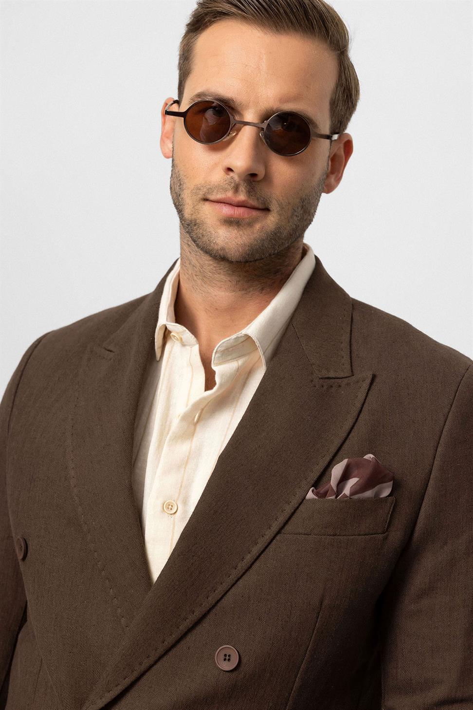 Double-breasted Closure Linen Blend Mens Blazer Jacket