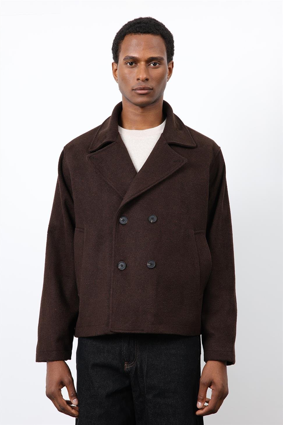 Antioch Kahve Kruvaze Kapama Kısa Erkek Kaban