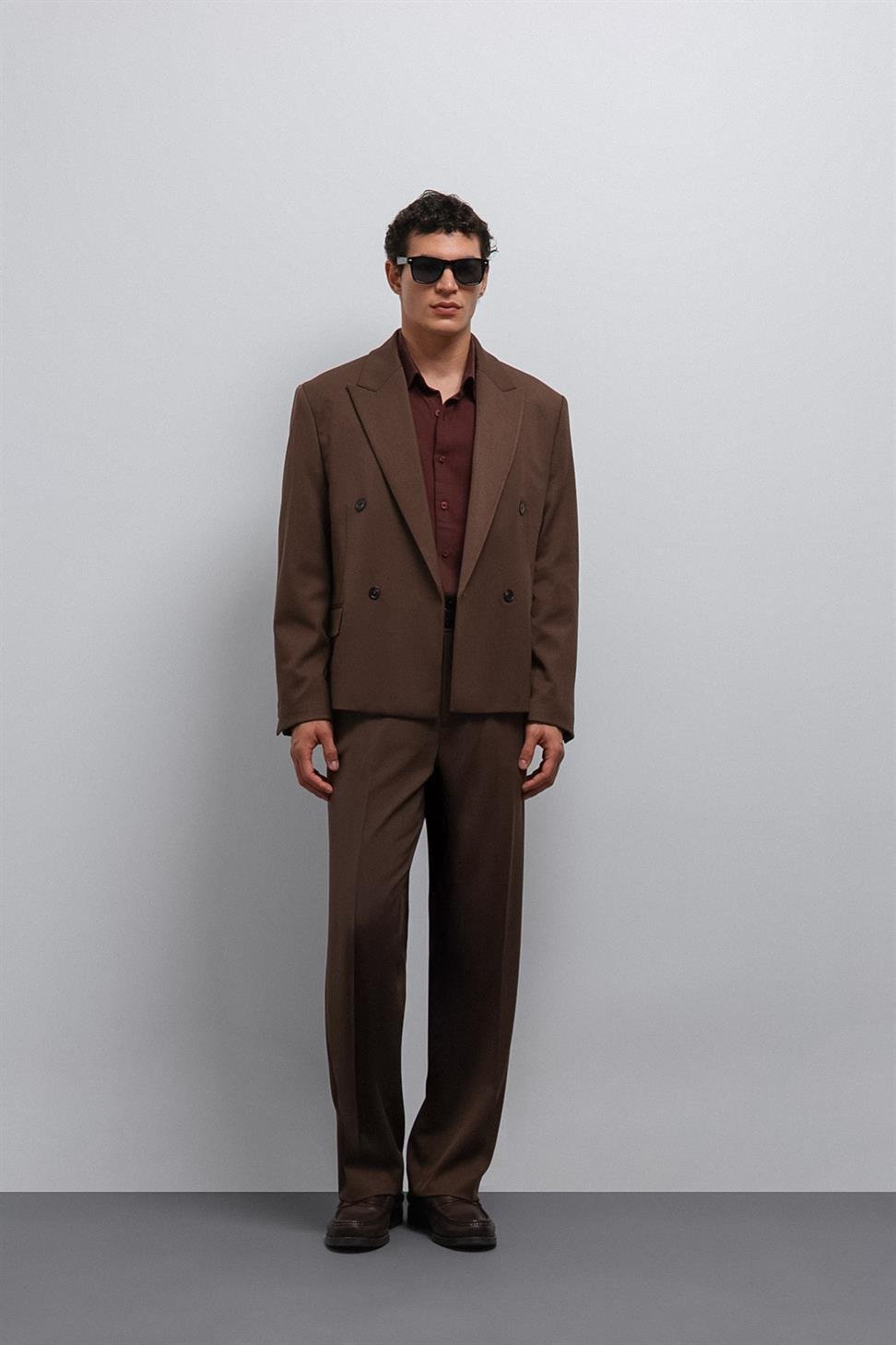 Antioch Kahve Kruvaze Relax Crop Fit Blazer Ceket