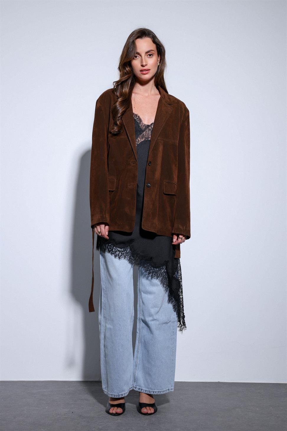 Antioch Kahve Kuşak Bağlamalı Süet Kadın Ceket