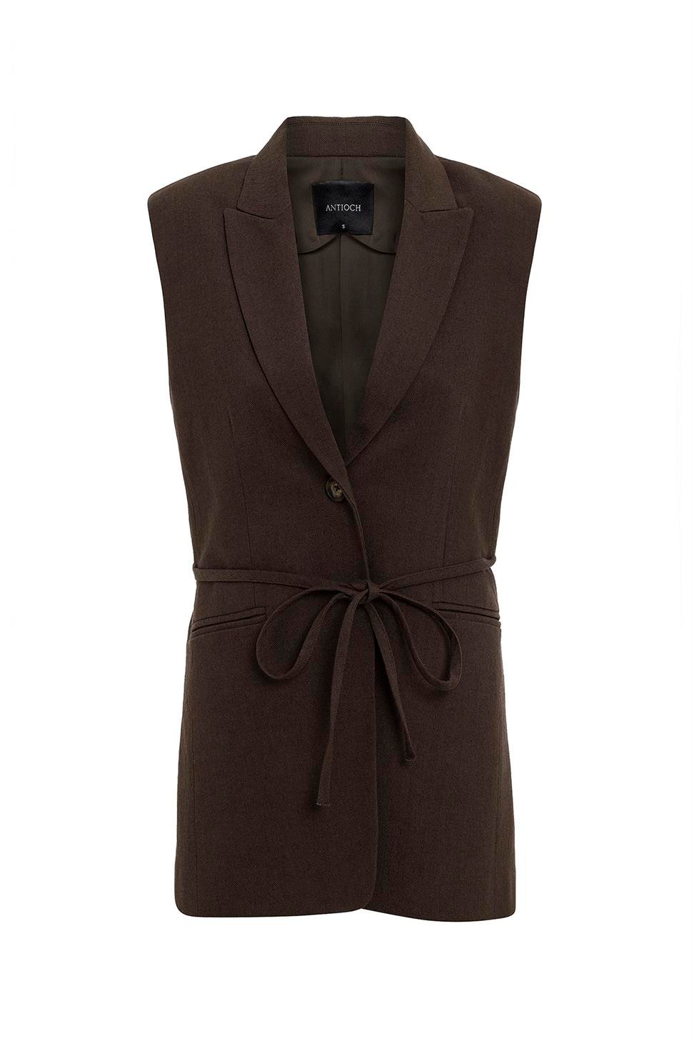 Antioch Kahve Kuşaklı Kadın Yelek