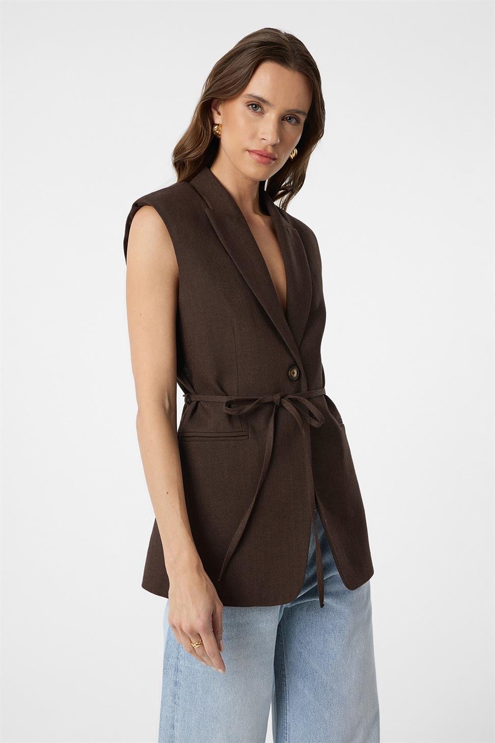 Antioch Kahve Kuşaklı Kadın Yelek
