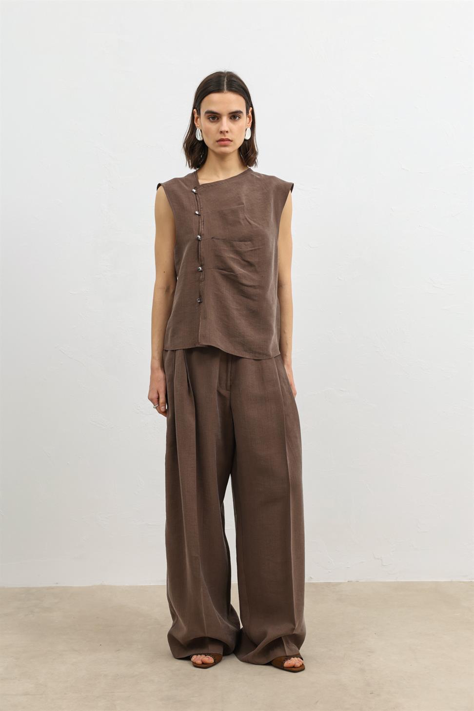 بنطال نسائي واسع الساق من مزيج الليوسيل