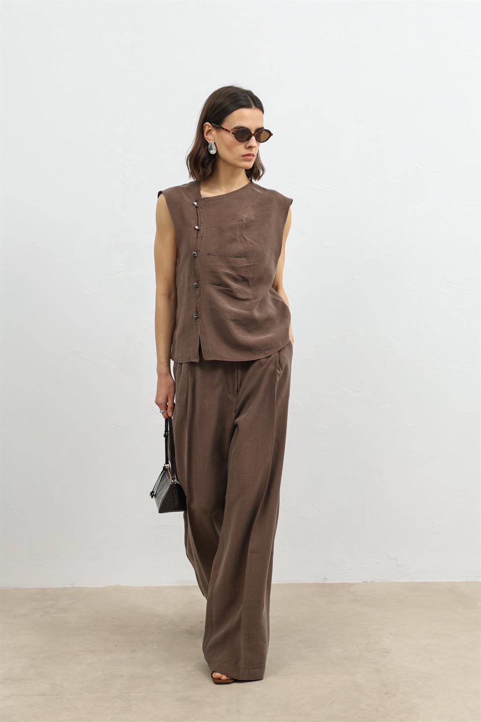 بنطال نسائي واسع الساق من مزيج الليوسيل