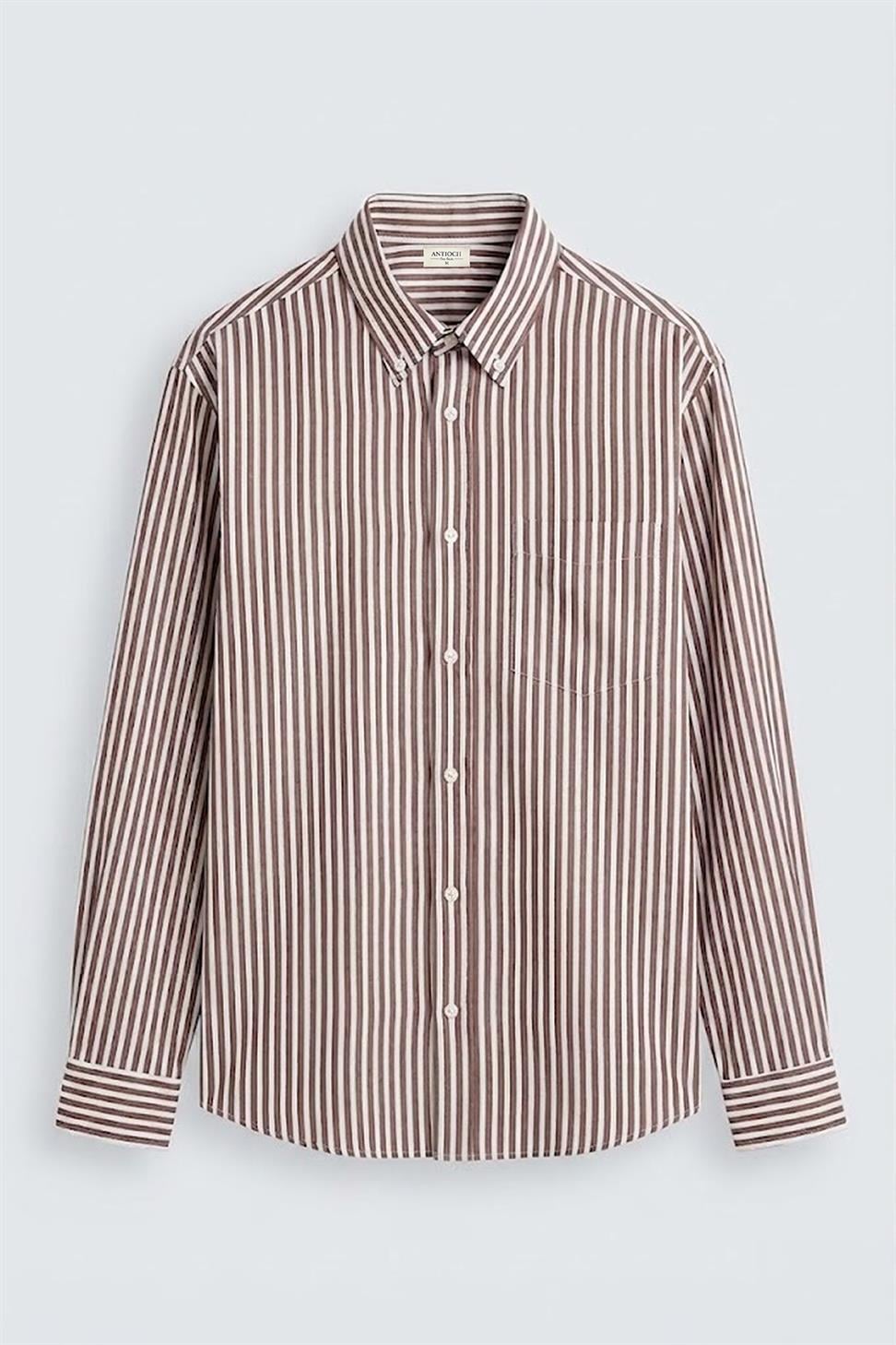 قميص رجالي مريح بخطوط من مزيج ليوسيل