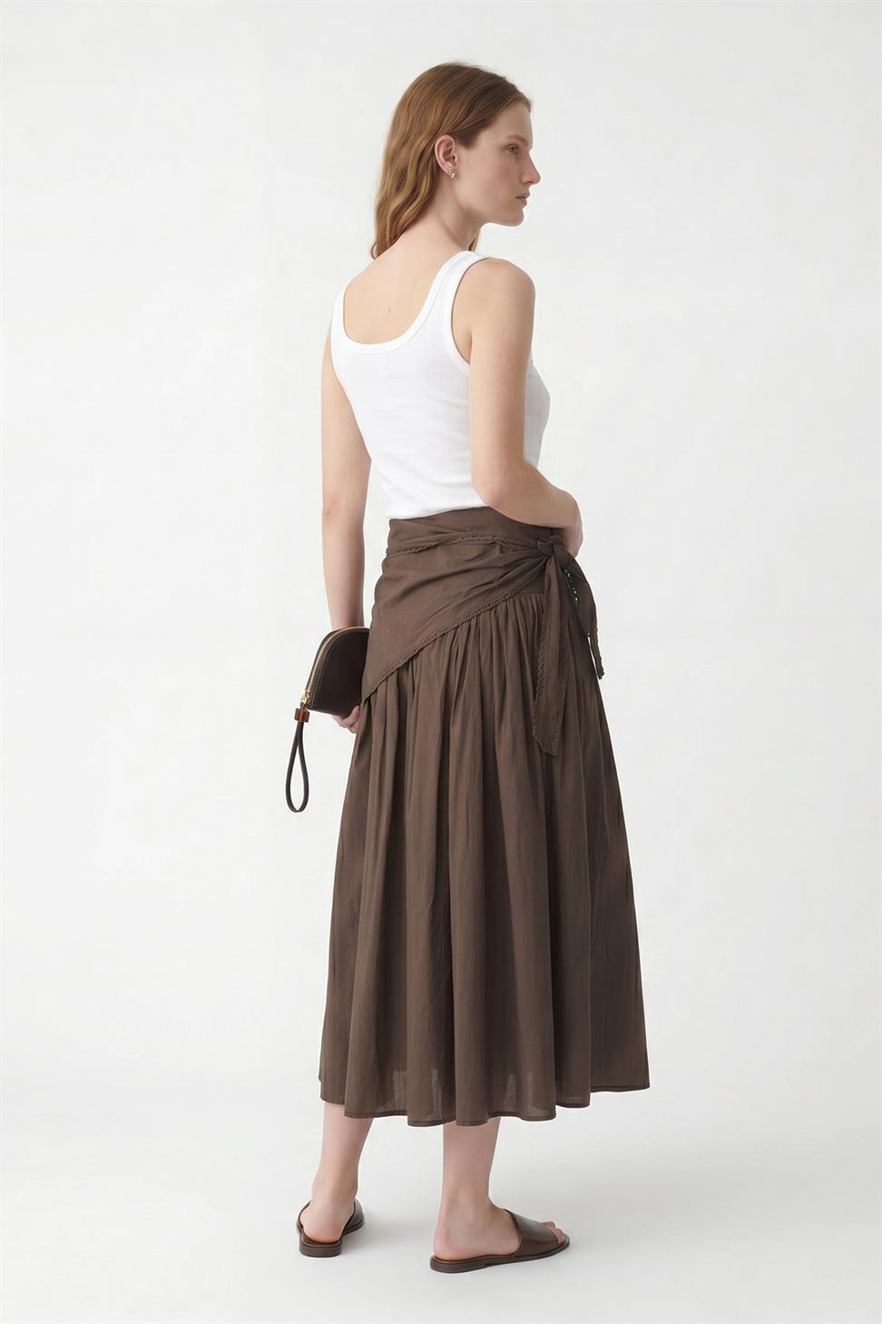 Womens Midi Skirt with Handkerchief Detail