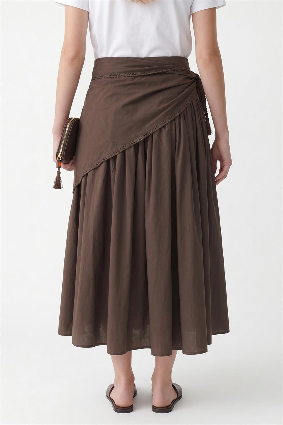 Womens Midi Skirt with Handkerchief Detail
