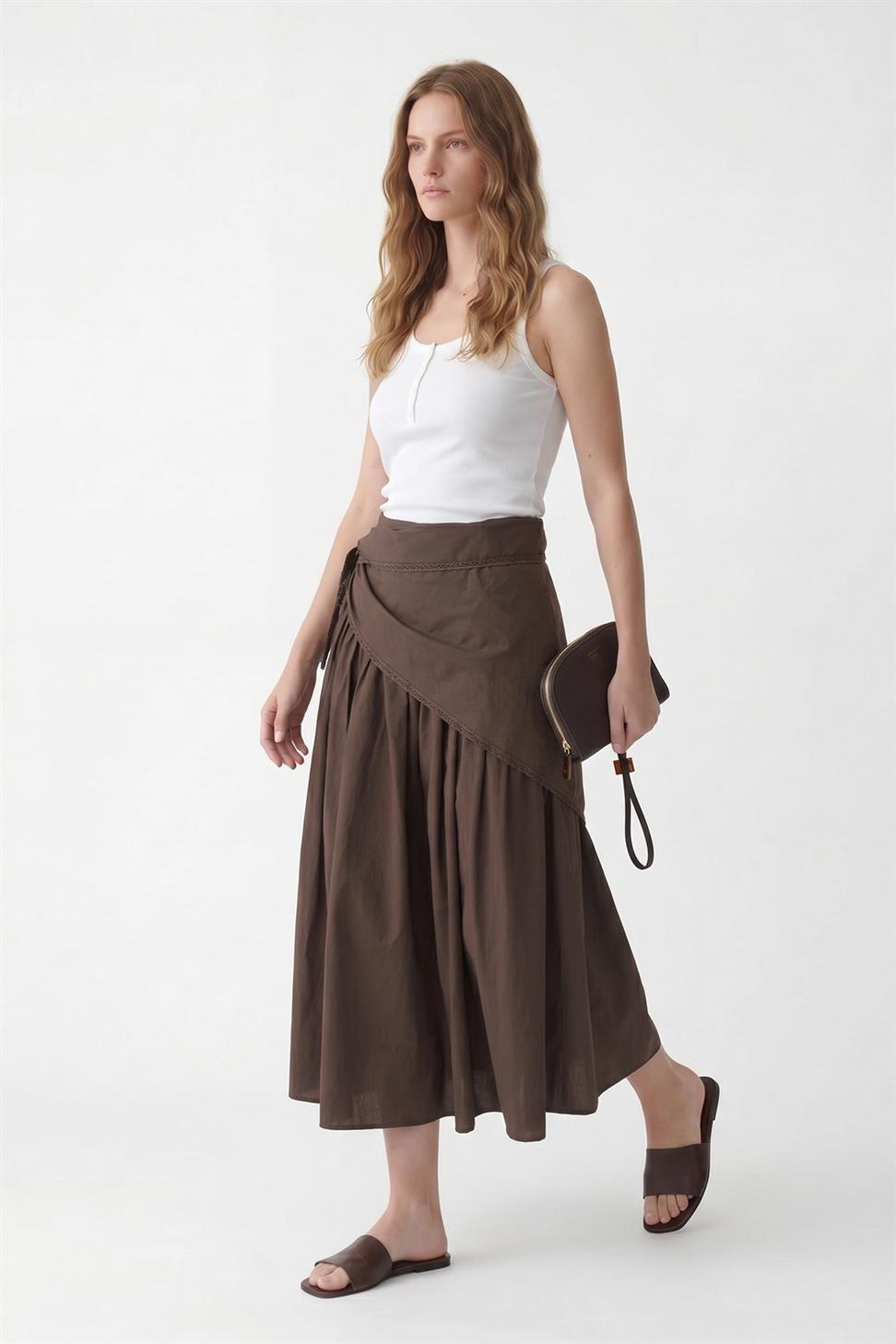 Womens Midi Skirt with Handkerchief Detail