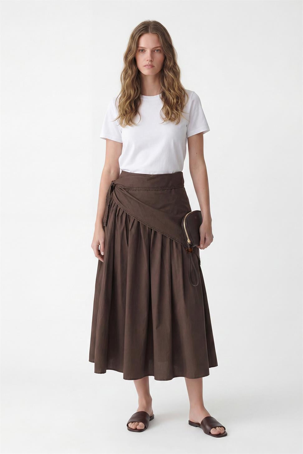Womens Midi Skirt with Handkerchief Detail