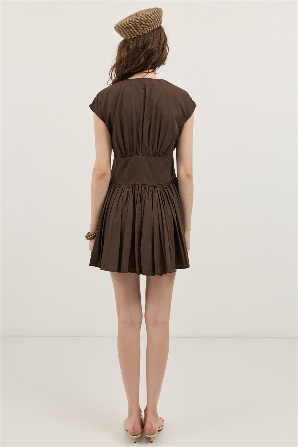 Antioch Kahve Mini Poplin Kadın Elbise