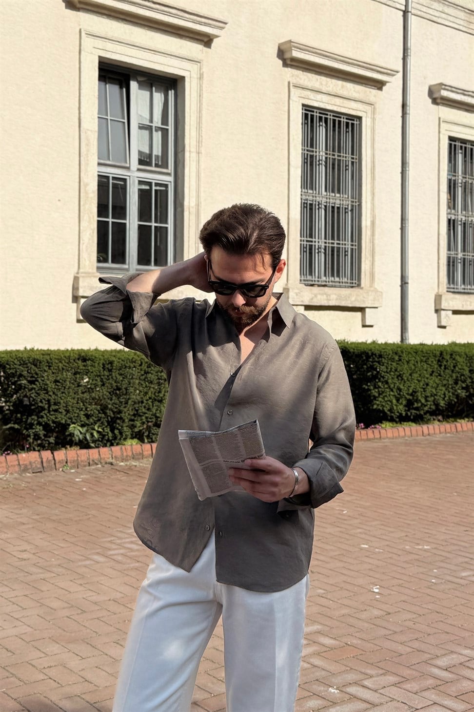 Antioch Kahve Modal Karışımlı Desenli Erkek Gömlek