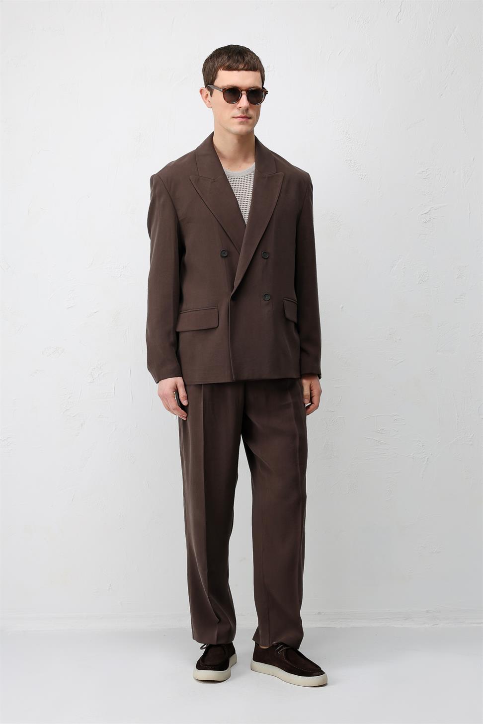 Antioch Kahve Modal Karışımlı Relaxed Fit Erkek Blazer Ceket