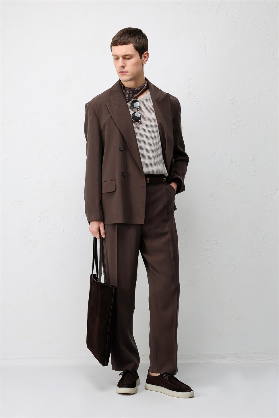 Antioch Kahve Modal Karışımlı Relaxed Fit Erkek Blazer Ceket