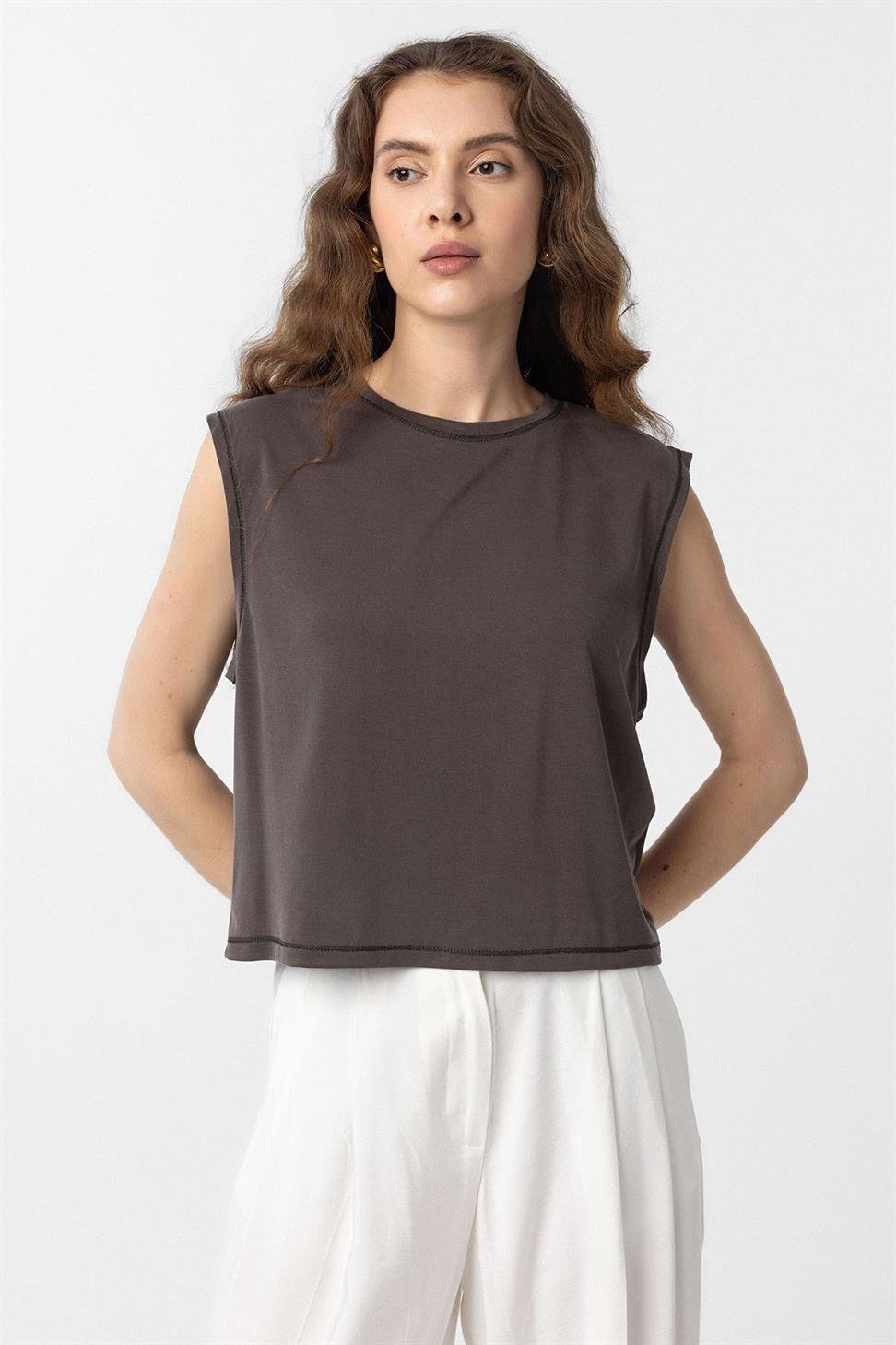 Antioch Kahve Modal Kumaş Kadın T-Shirt