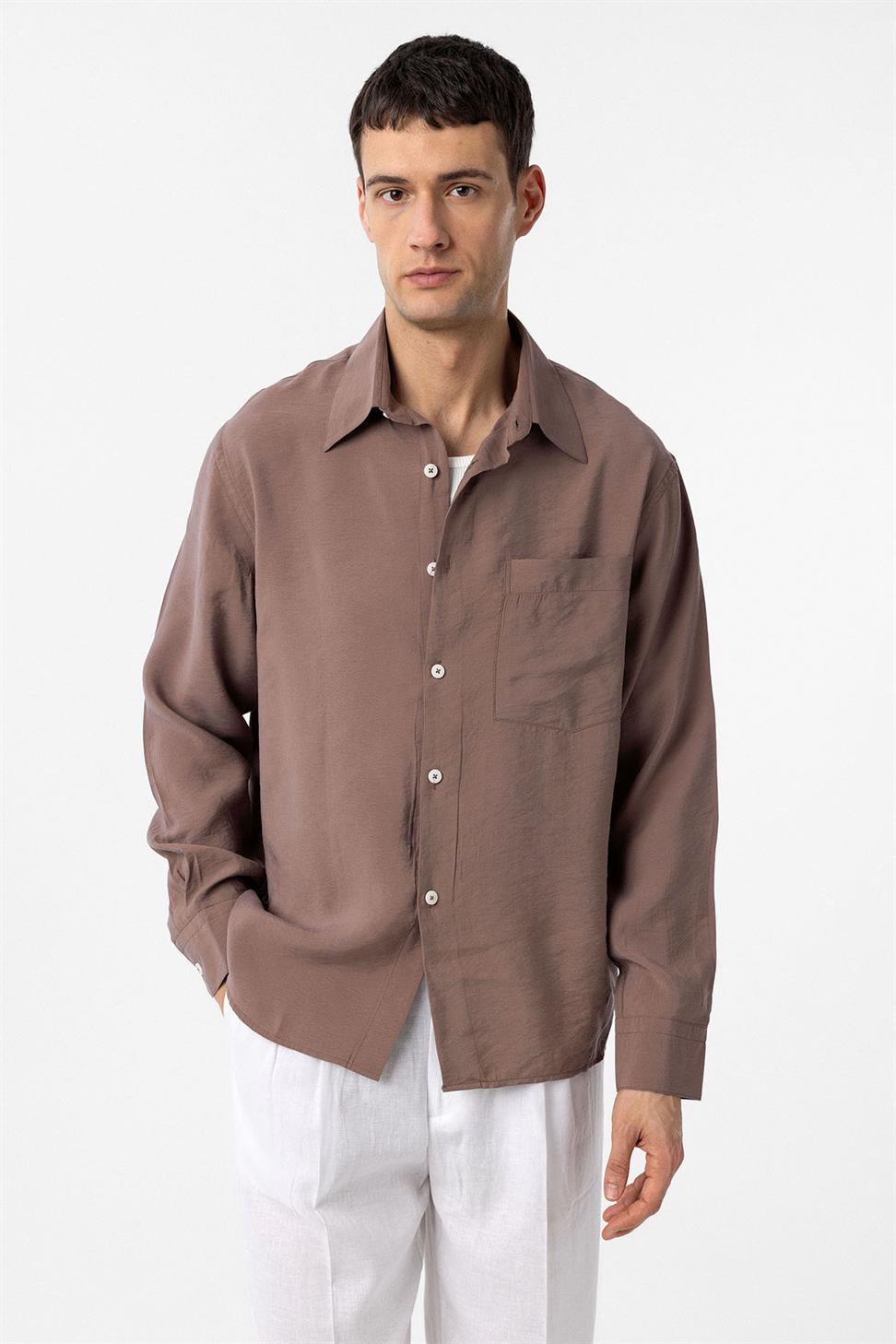 Antioch Kahve Modal Kumaş Relax Fit Erkek Gömlek