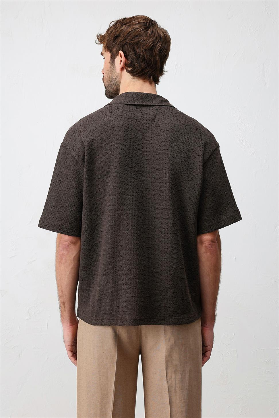 Antioch Kahve Örgü Dokulu Erkek T-Shirt