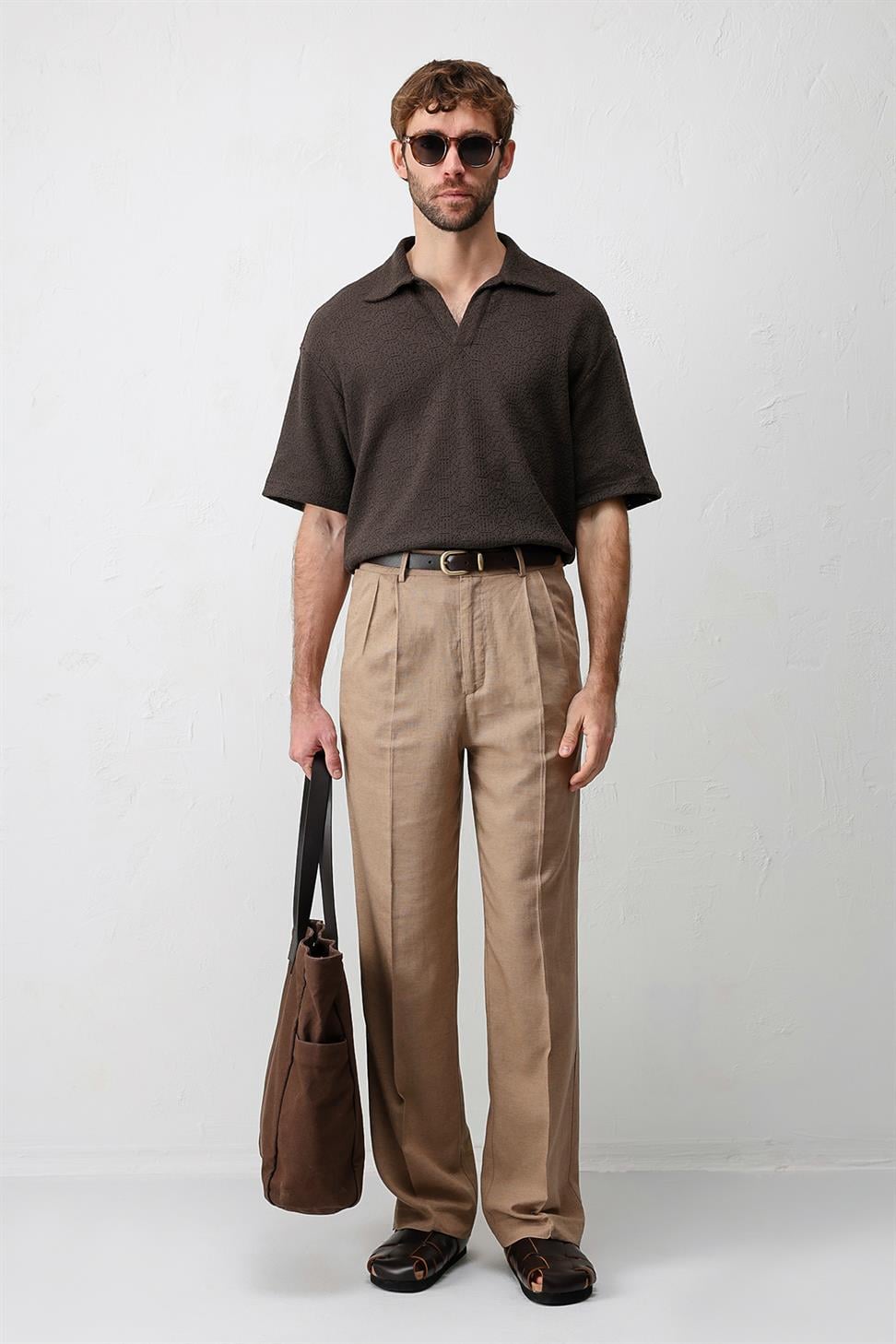 Antioch Kahve Örgü Dokulu Erkek T-Shirt