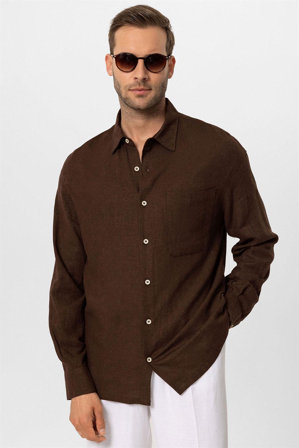 قميص رجالي بأكمام طويلة مكشوف الأكمام