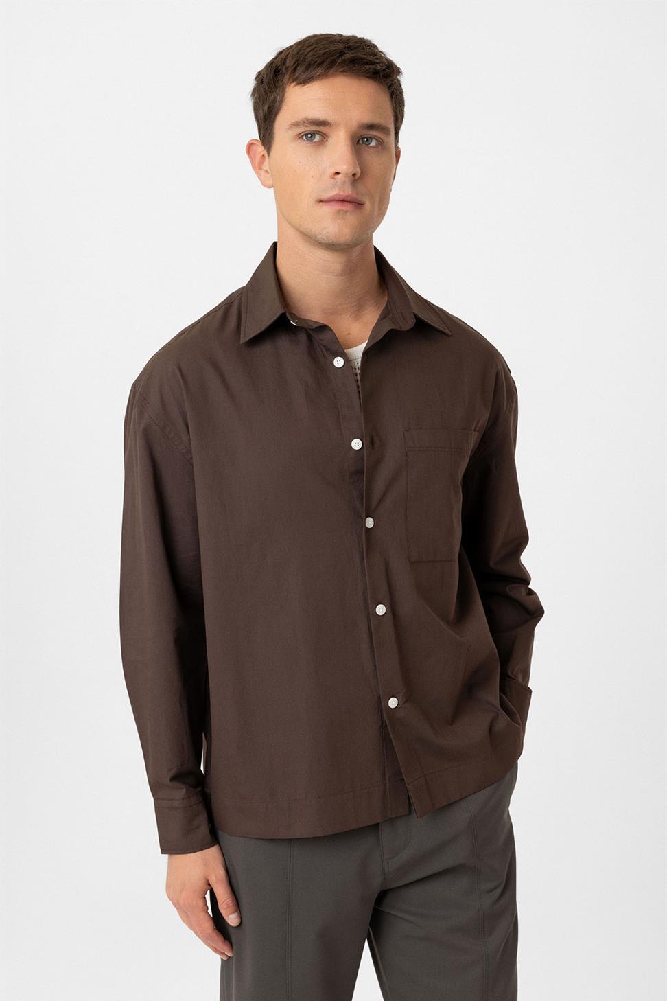 Antioch Kahve Pamuklu Relaxed Erkek Gömlek