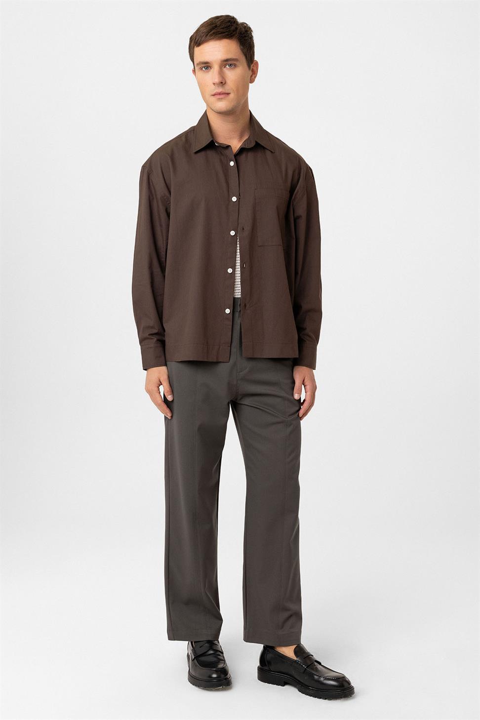 Antioch Kahve Pamuklu Relaxed Erkek Gömlek