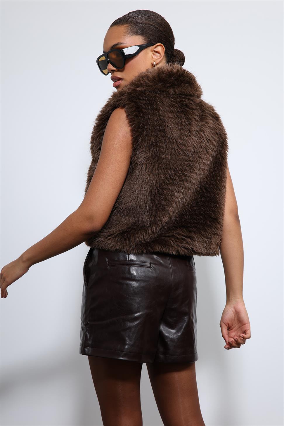 Antioch Kahve Peluş Görünümlü Yelek