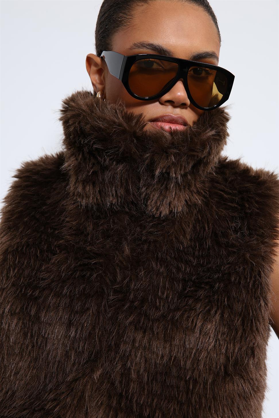 Antioch Kahve Peluş Görünümlü Yelek