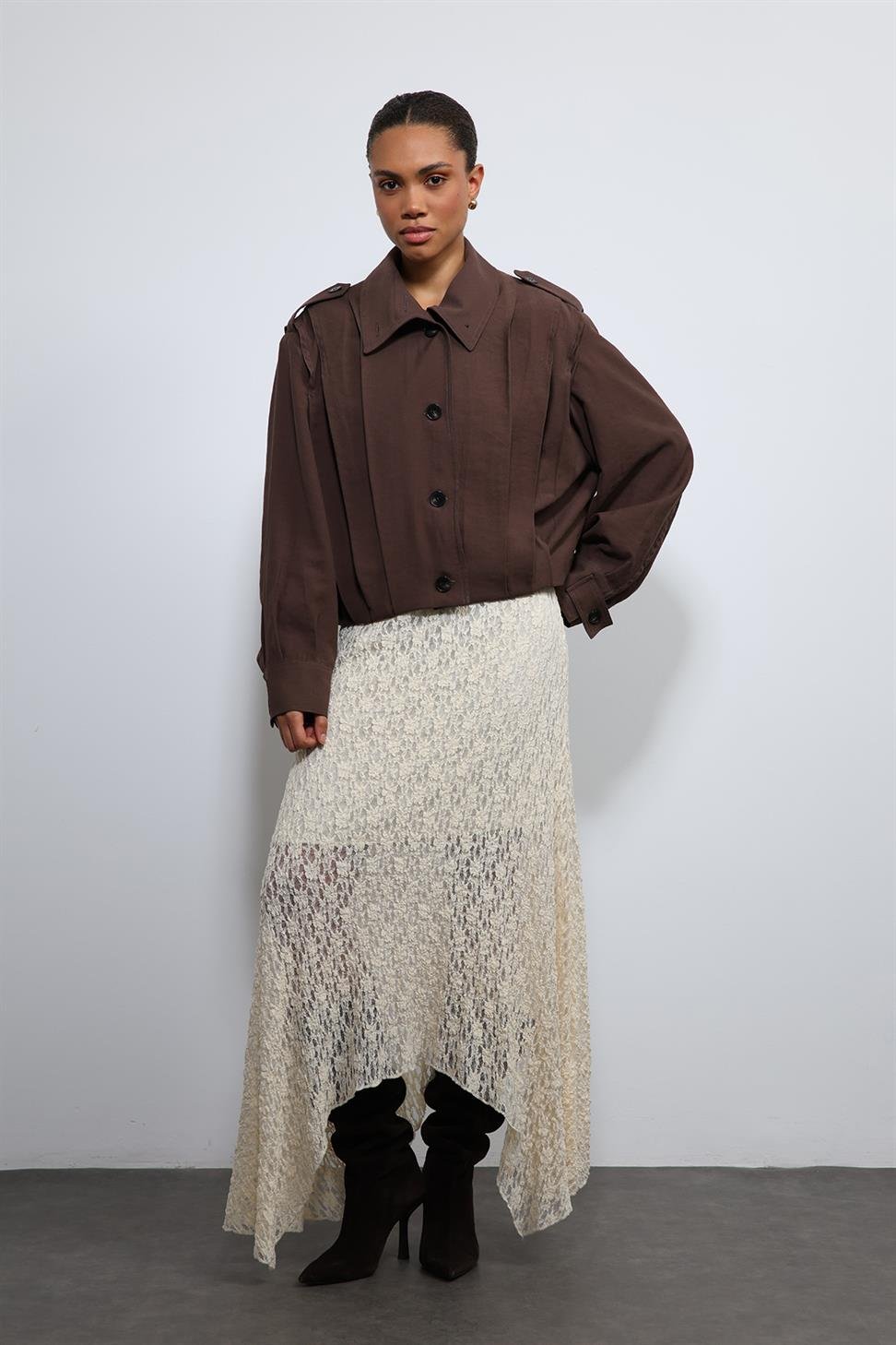 Antioch Kahve Pile Detaylı Dik Yaka Mont