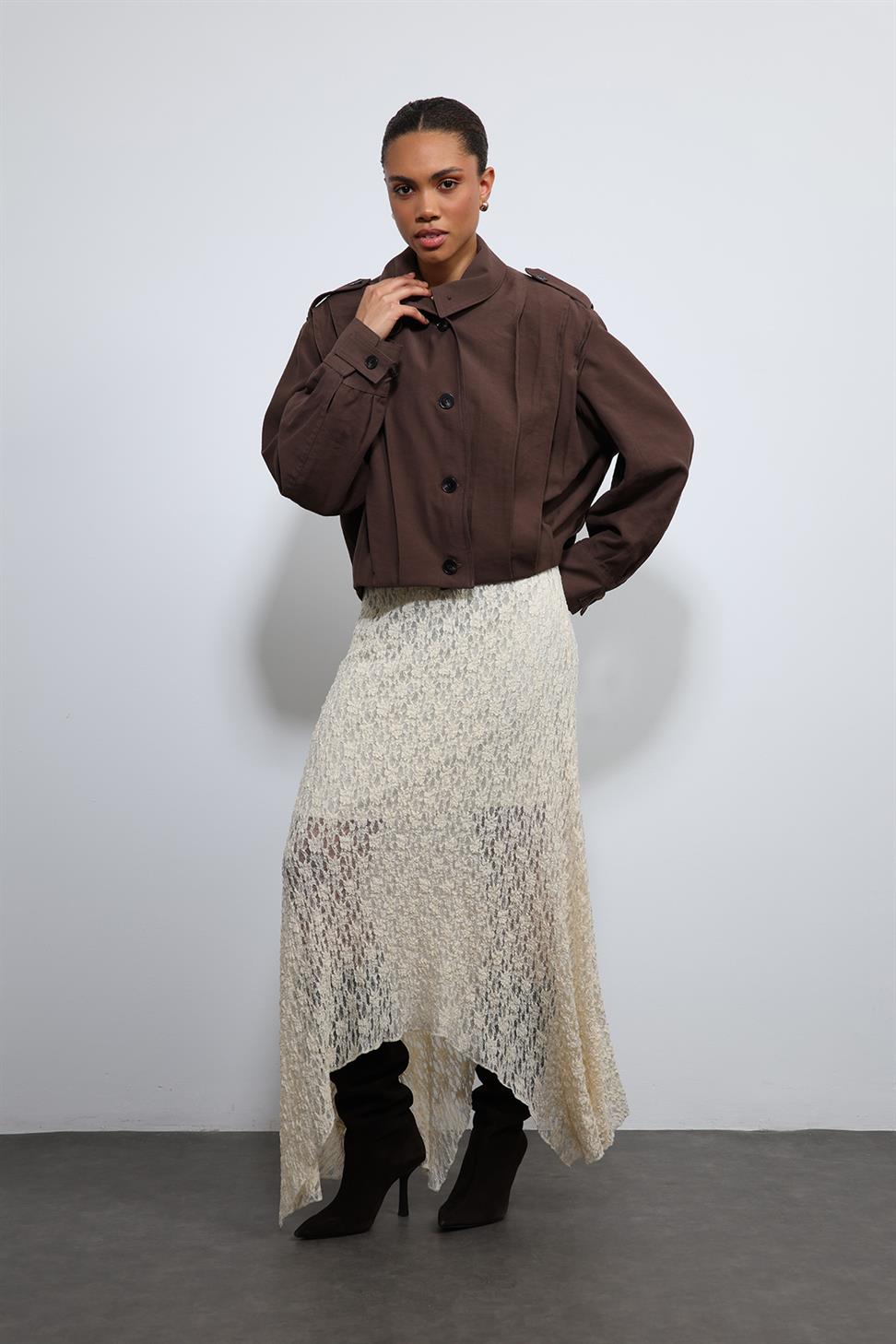 Antioch Kahve Pile Detaylı Dik Yaka Mont