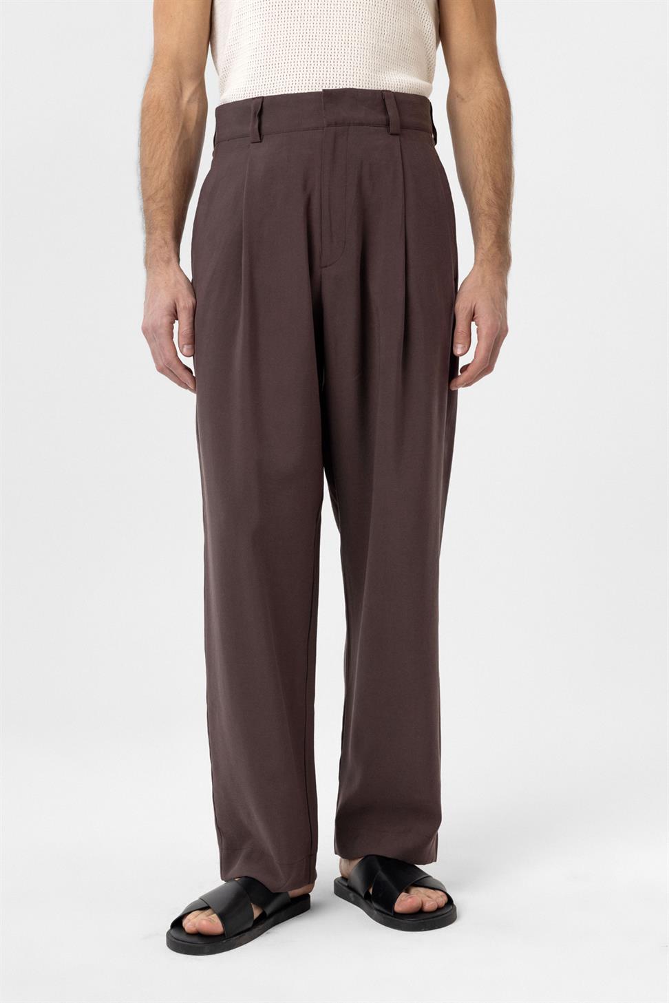 Antioch Kahve Pileli Baggy Fit Erkek Pantolon