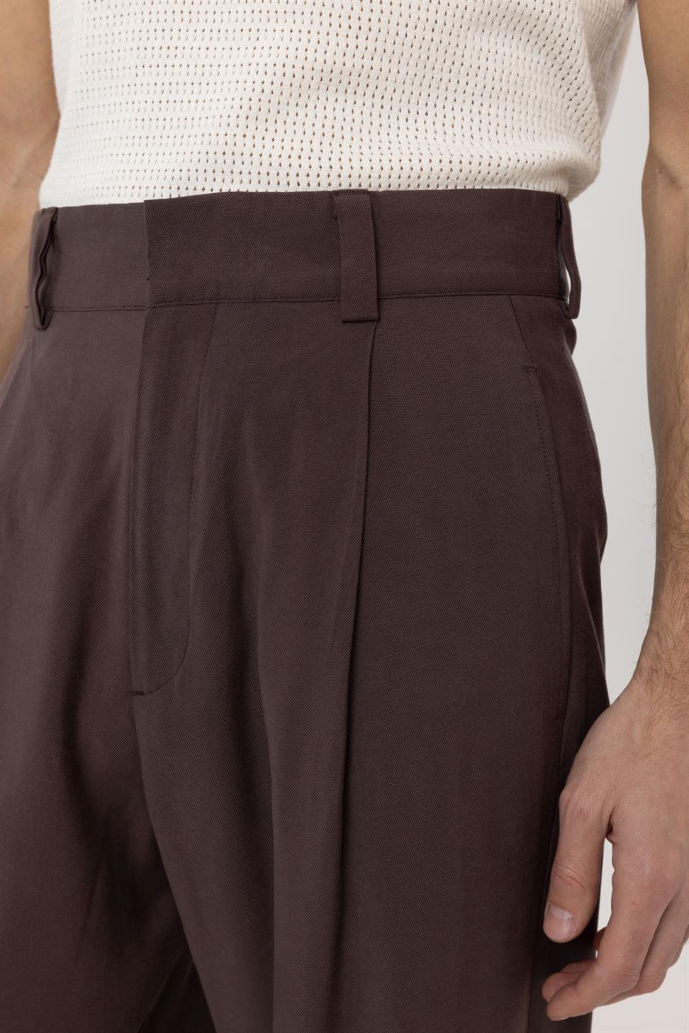 Antioch Kahve Pileli Baggy Fit Erkek Pantolon