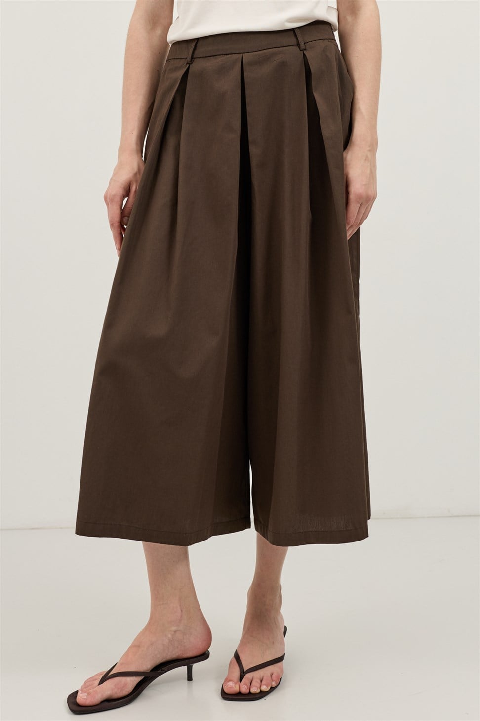 Antioch Kahve Pileli Culotte Pantolon