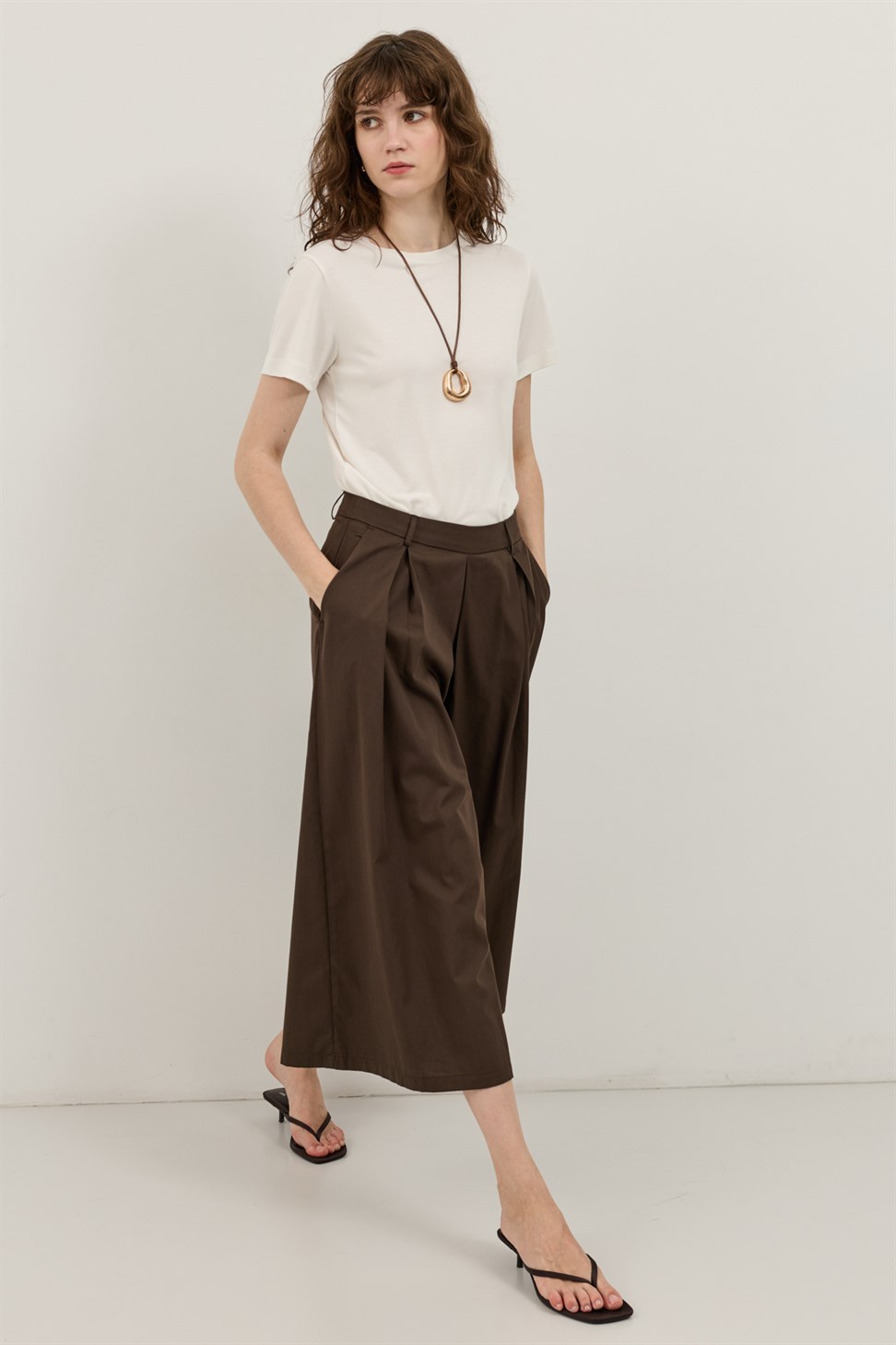 Antioch Kahve Pileli Culotte Pantolon