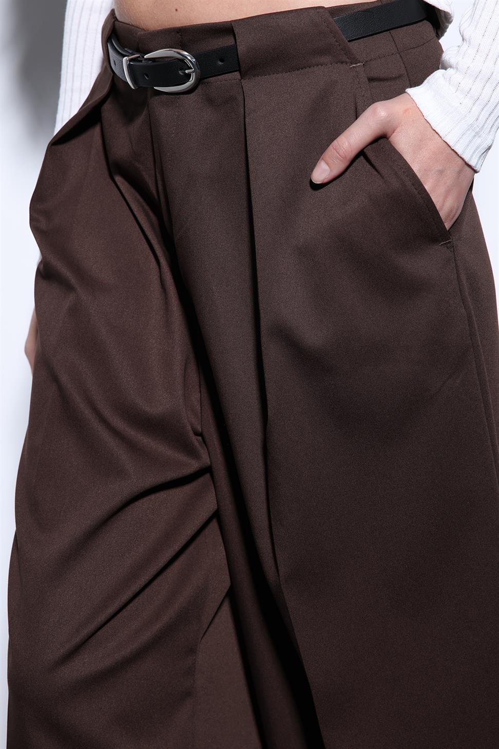 Antioch Kahve Pileli Geniş Kadın Pantolon