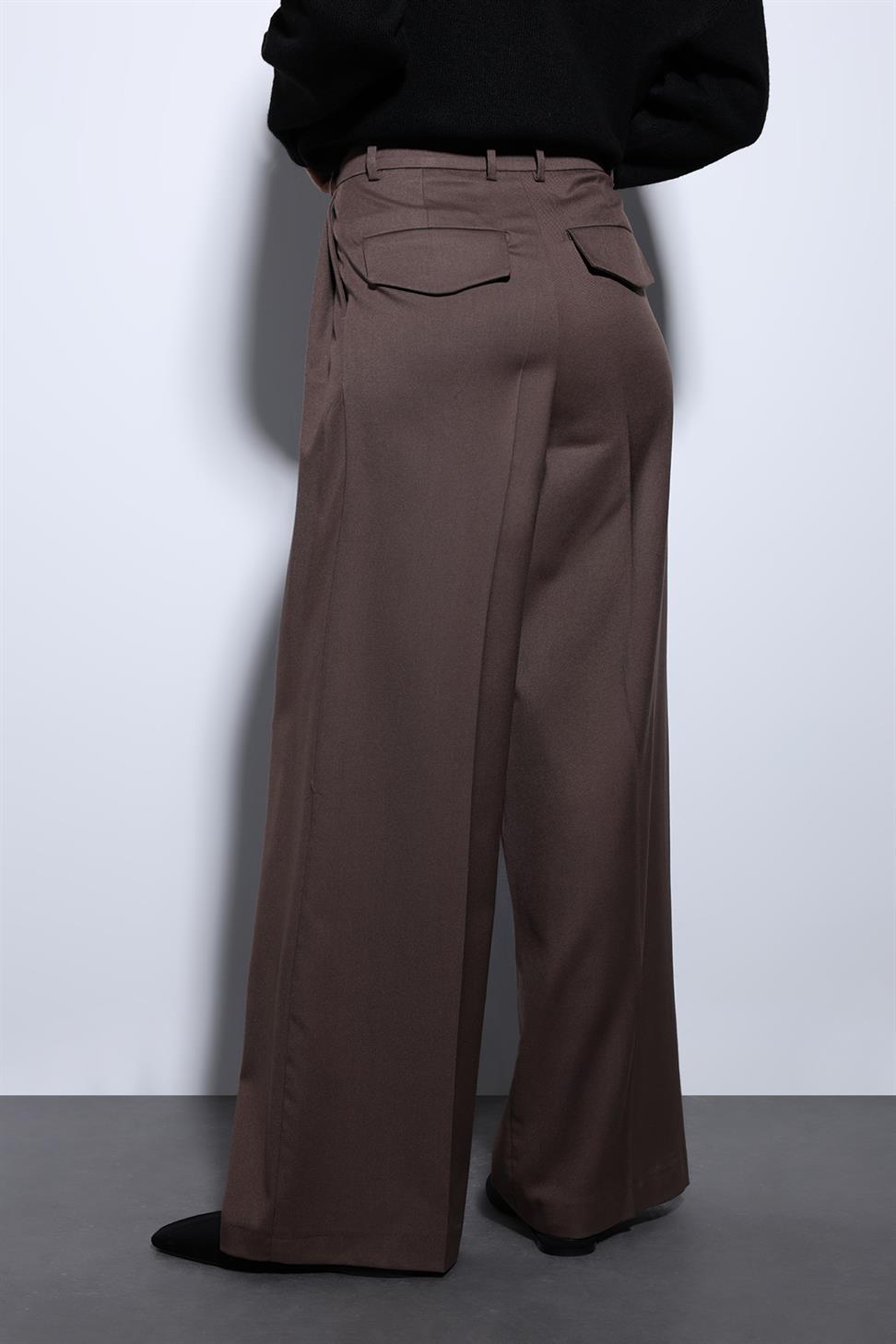 Antioch Kahve Pileli Palazzo Kadın Pantolon