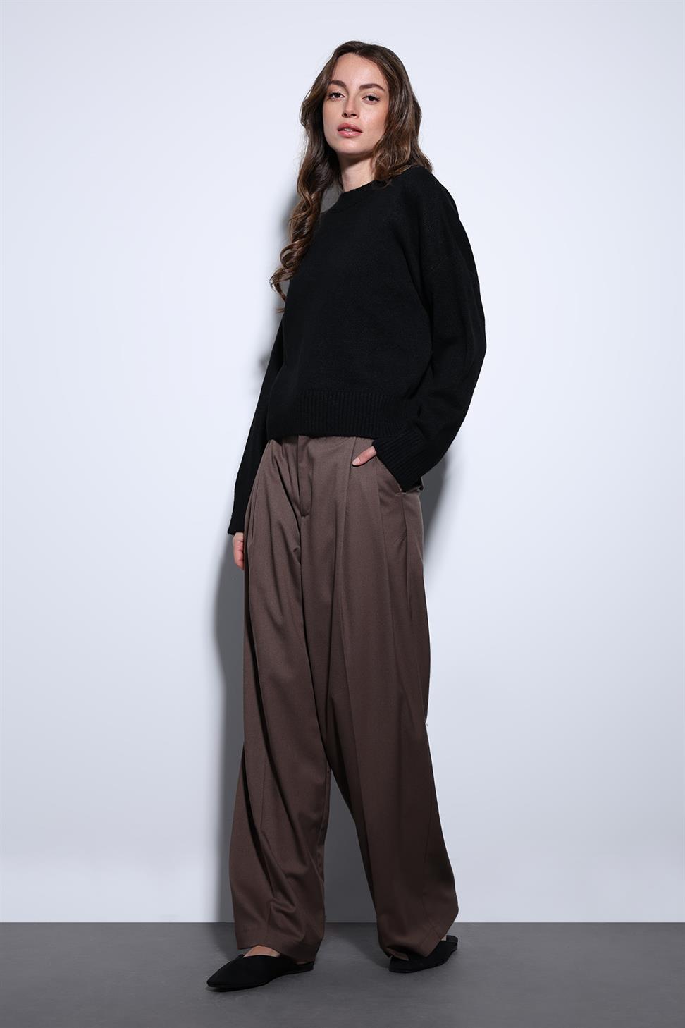 Antioch Kahve Pileli Palazzo Kadın Pantolon