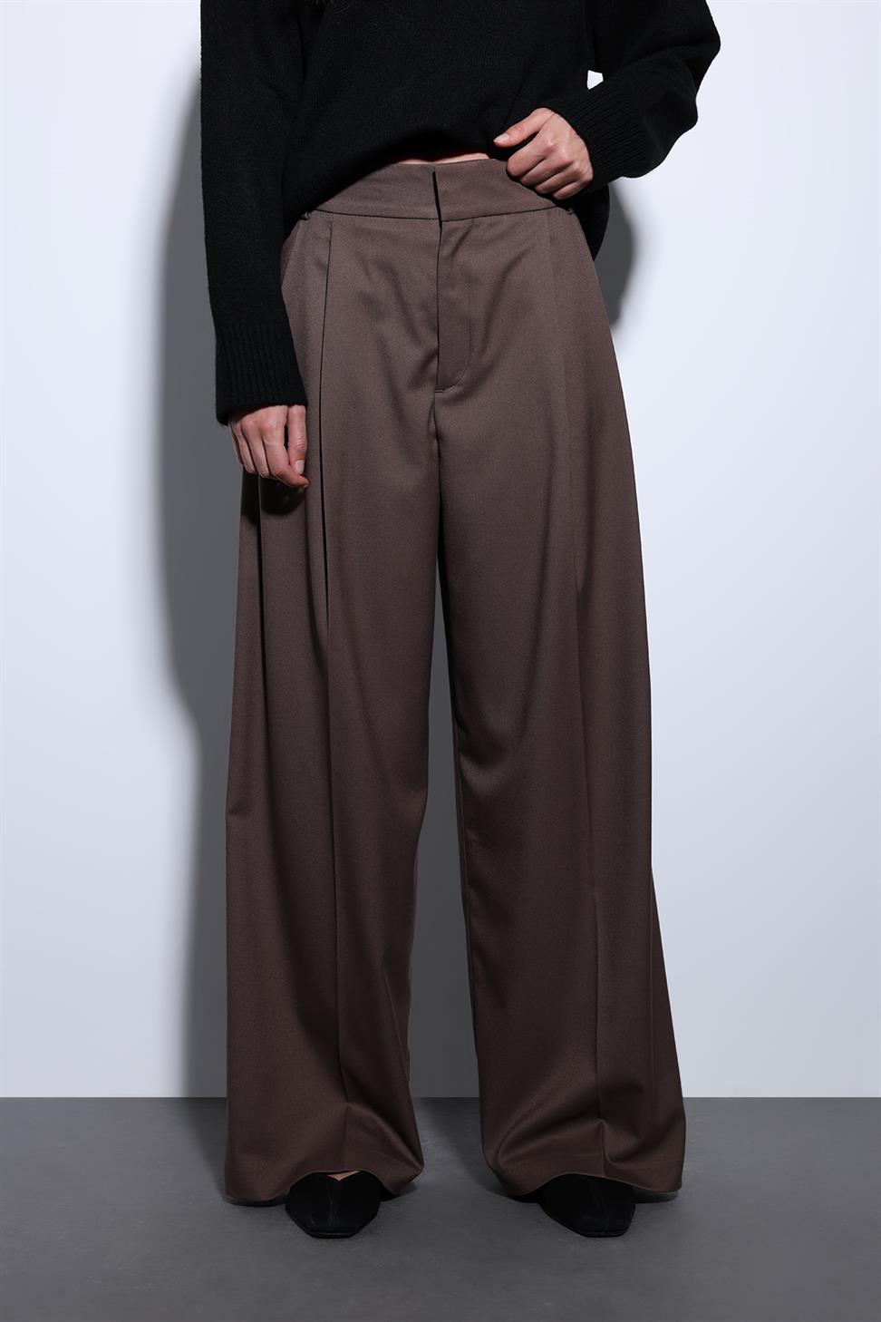 Antioch Kahve Pileli Palazzo Kadın Pantolon