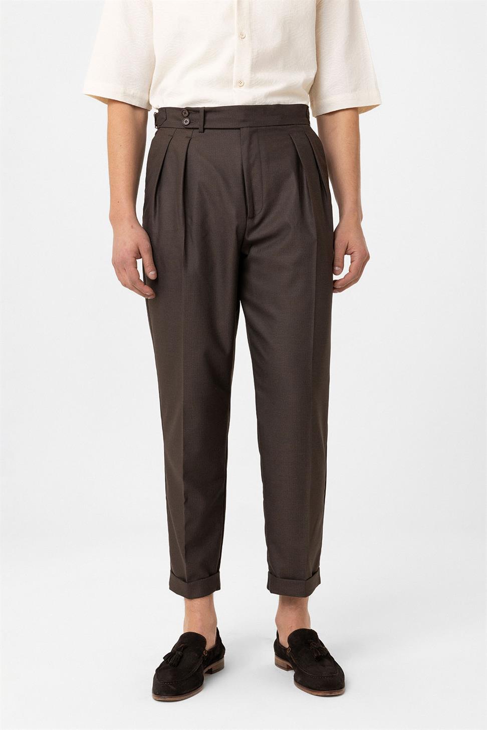 Antioch Kahve Pileli Yüksek Bel Erkek Pantolon