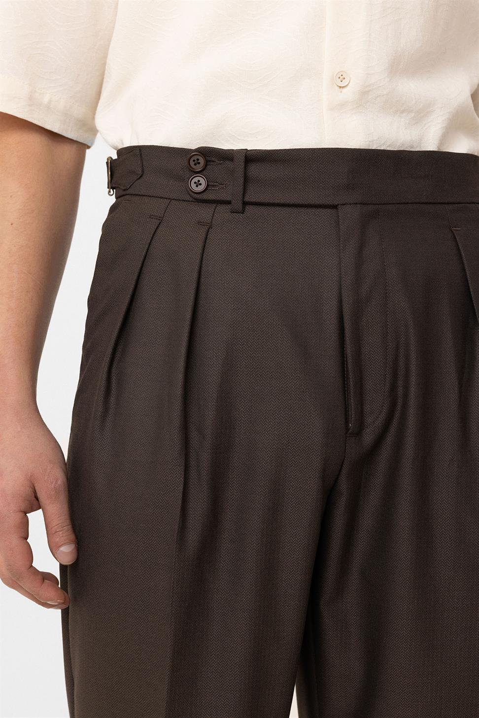 Antioch Kahve Pileli Yüksek Bel Erkek Pantolon