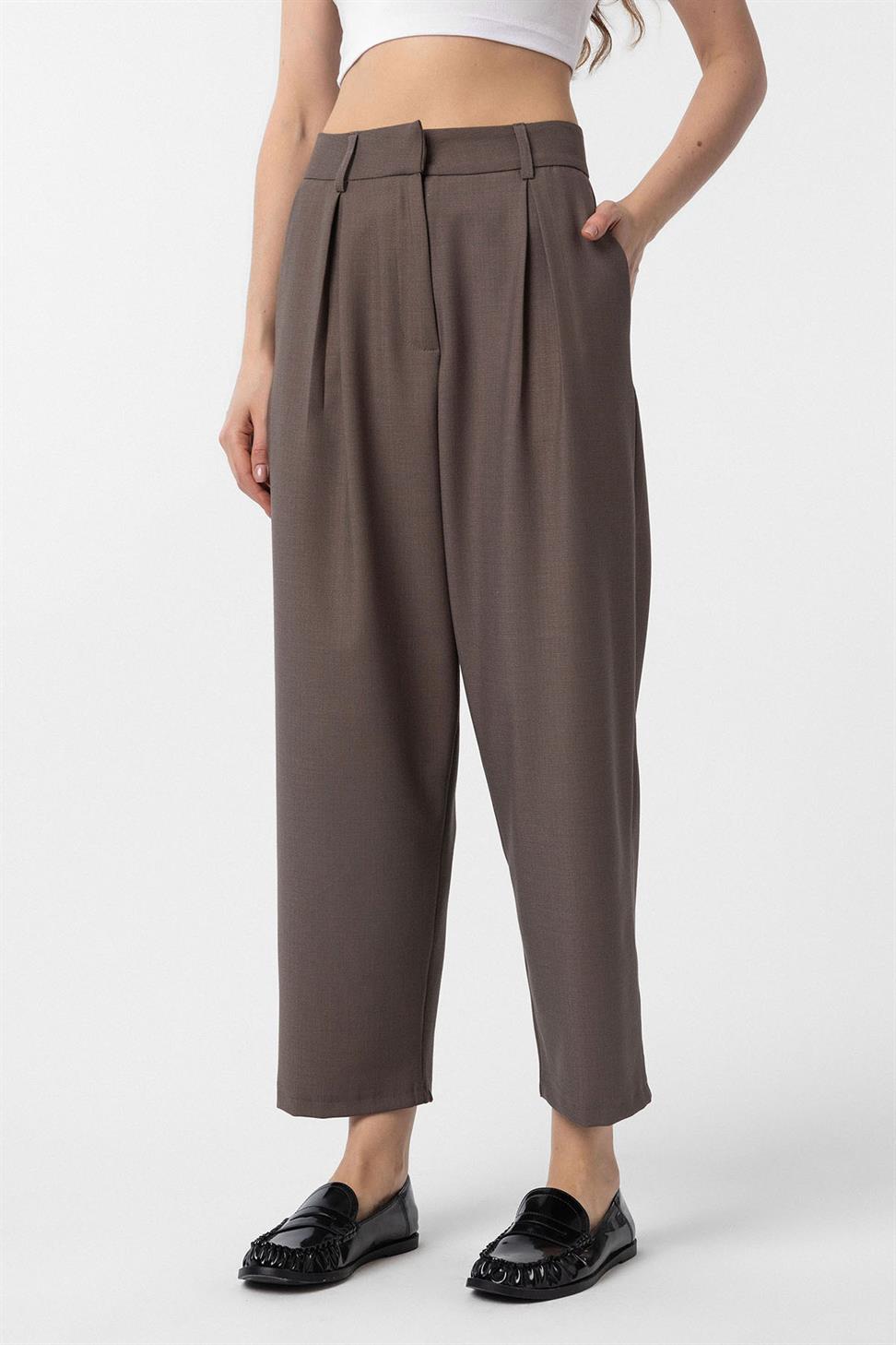 Antioch Kahve Pilili Soft Bilek Boyu Kadın Pantolon