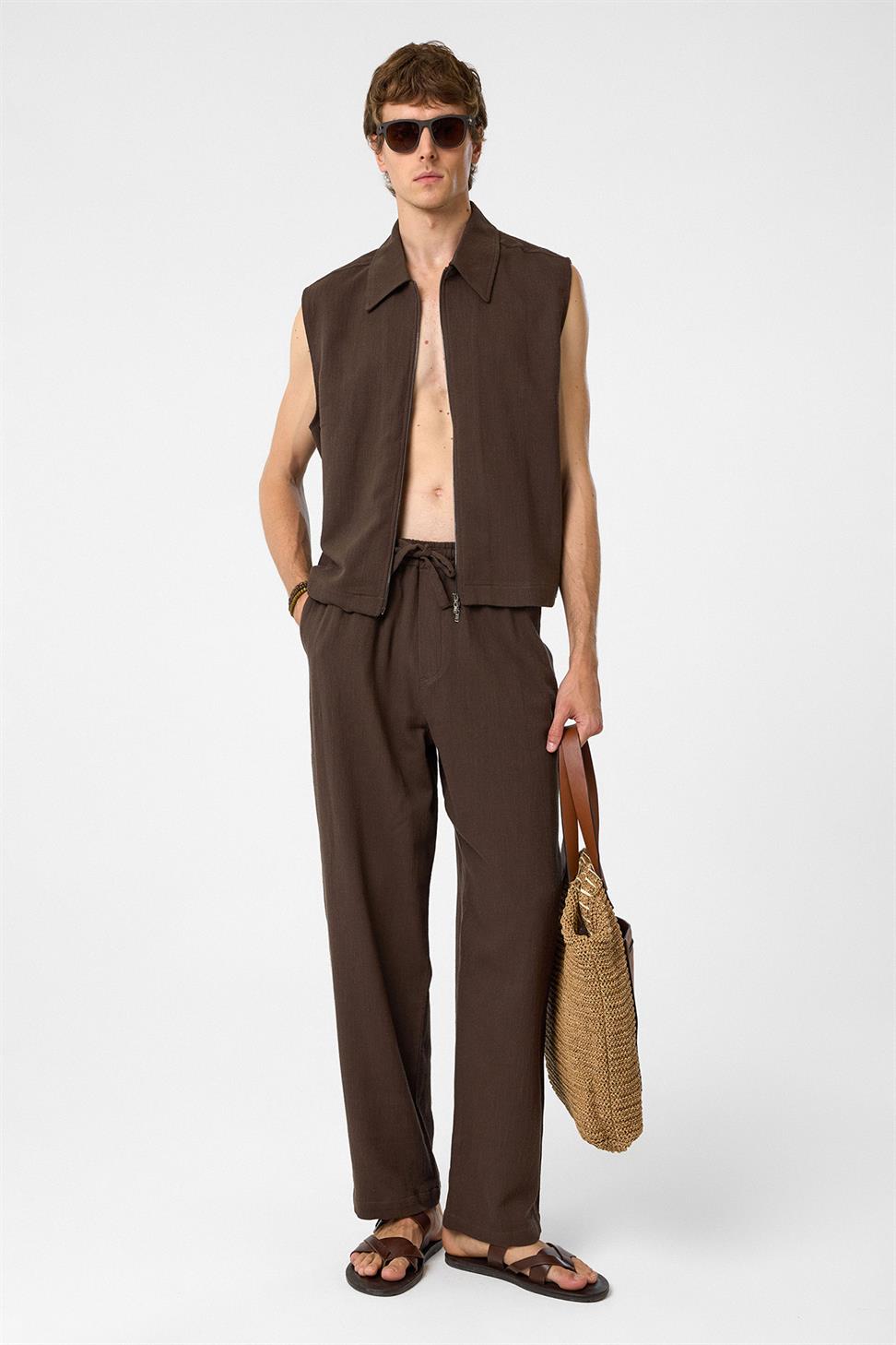 Antioch Kahve Polo Yaka Dokulu Erkek Yelek