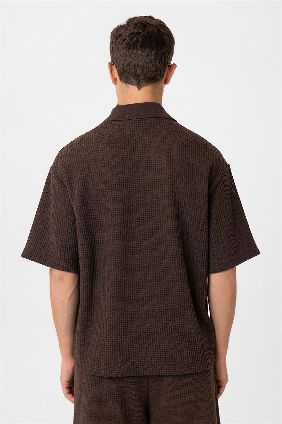 Antioch Kahve Polo Yaka Dokulu Relaxed Erkek T-Shirt