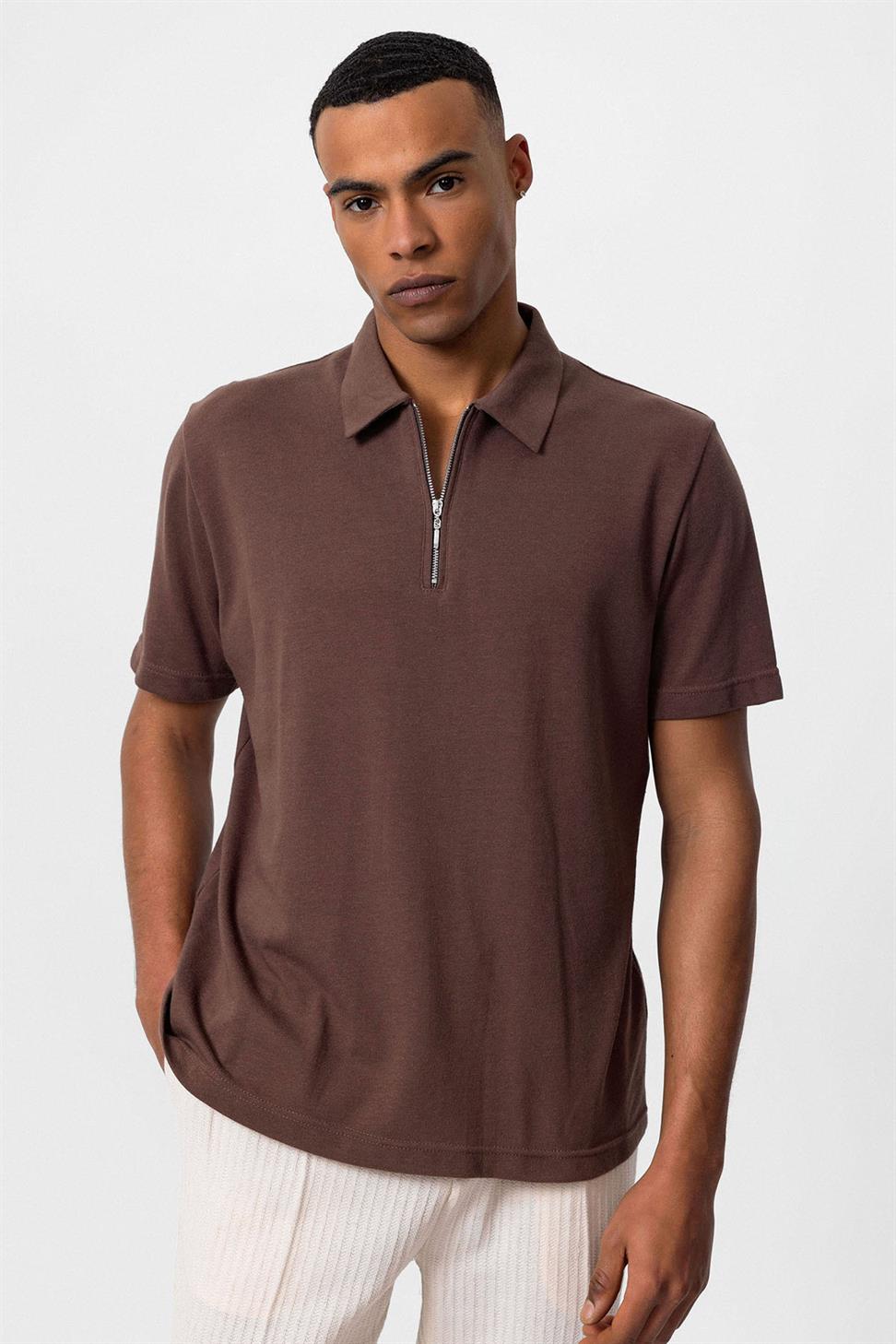 Polo Neck Zippered Mens T-Shirt