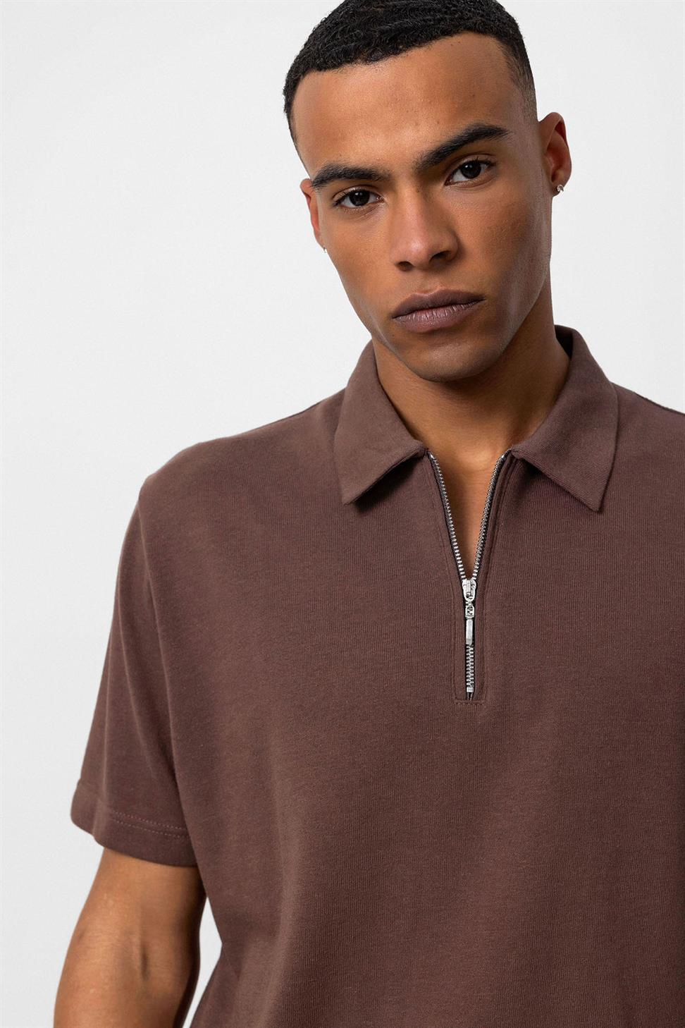 Polo Neck Zippered Mens T-Shirt