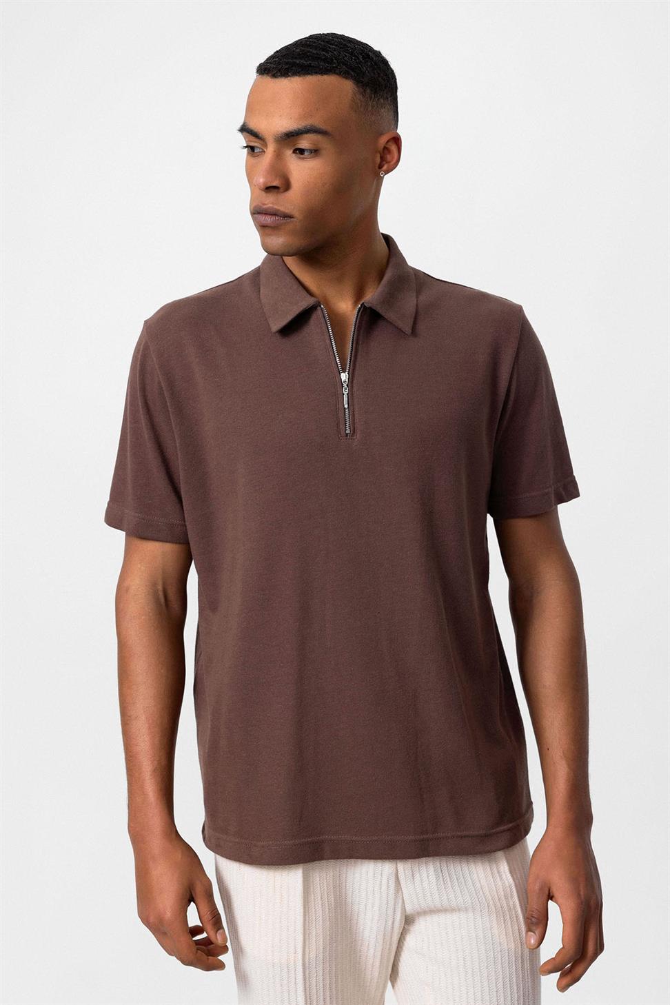 Polo Neck Zippered Mens T-Shirt